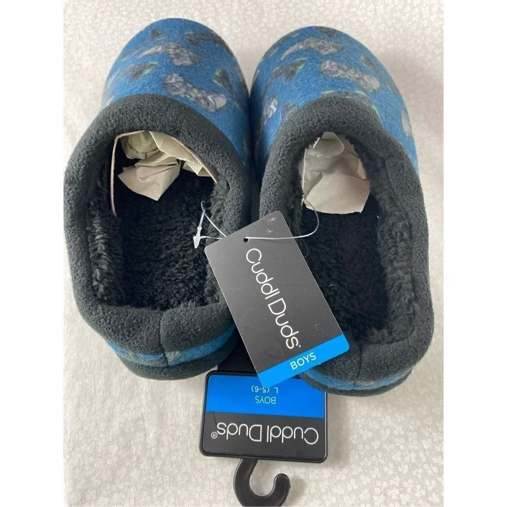 Cuddl Duds BOYS LARGE (5-6) Fleece Clog Slippers IN GAMER PATTERN